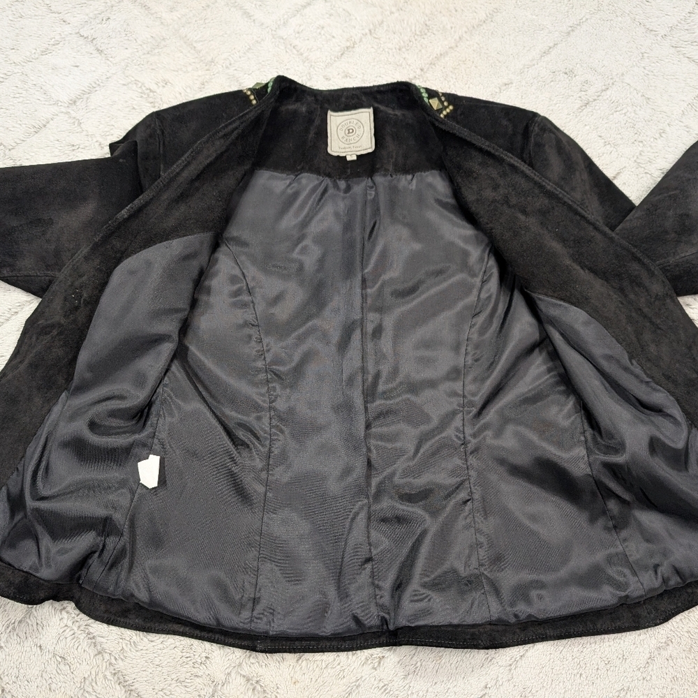 Double D Ranch Jacket Womens S Black Leather Suede Bronze Studded Patina Western - Picture 7 of 10